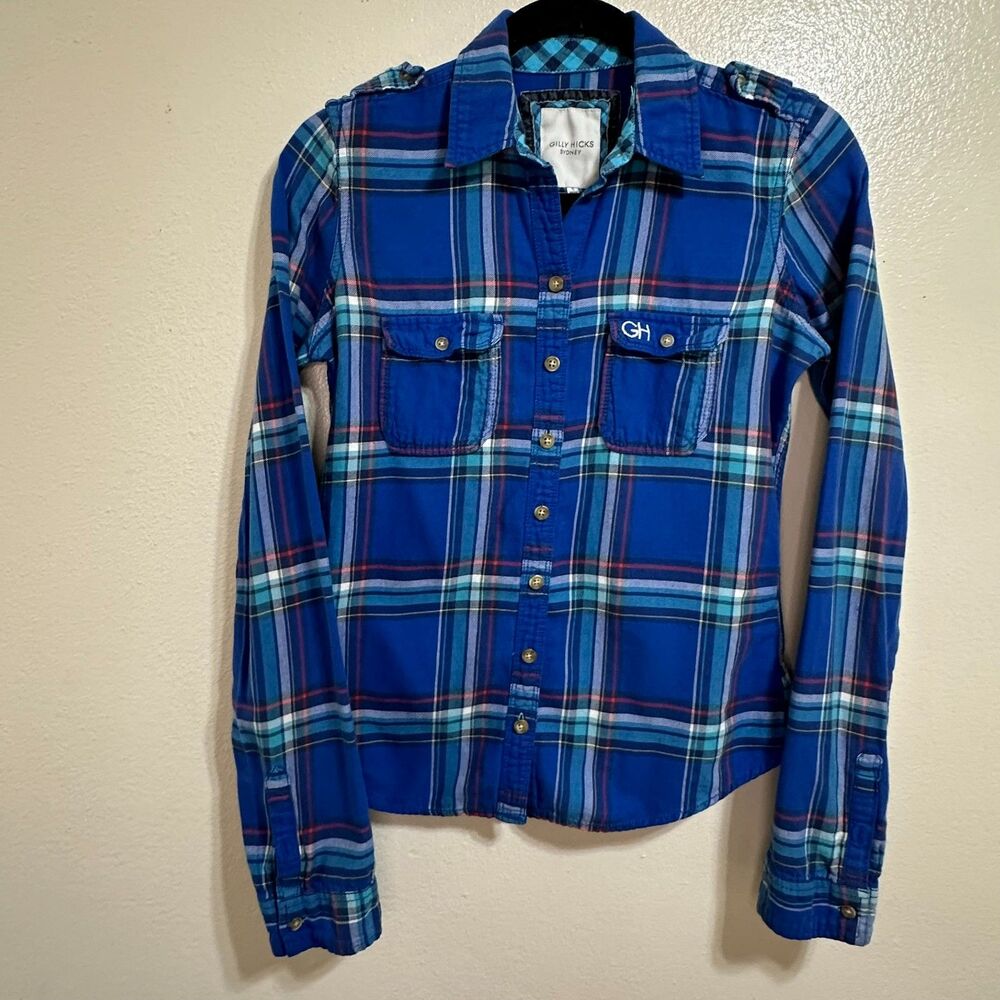 Gilly Hicks Women's Long Sleeve Plaid Button Down Shirt Size S 2-Button Pockets